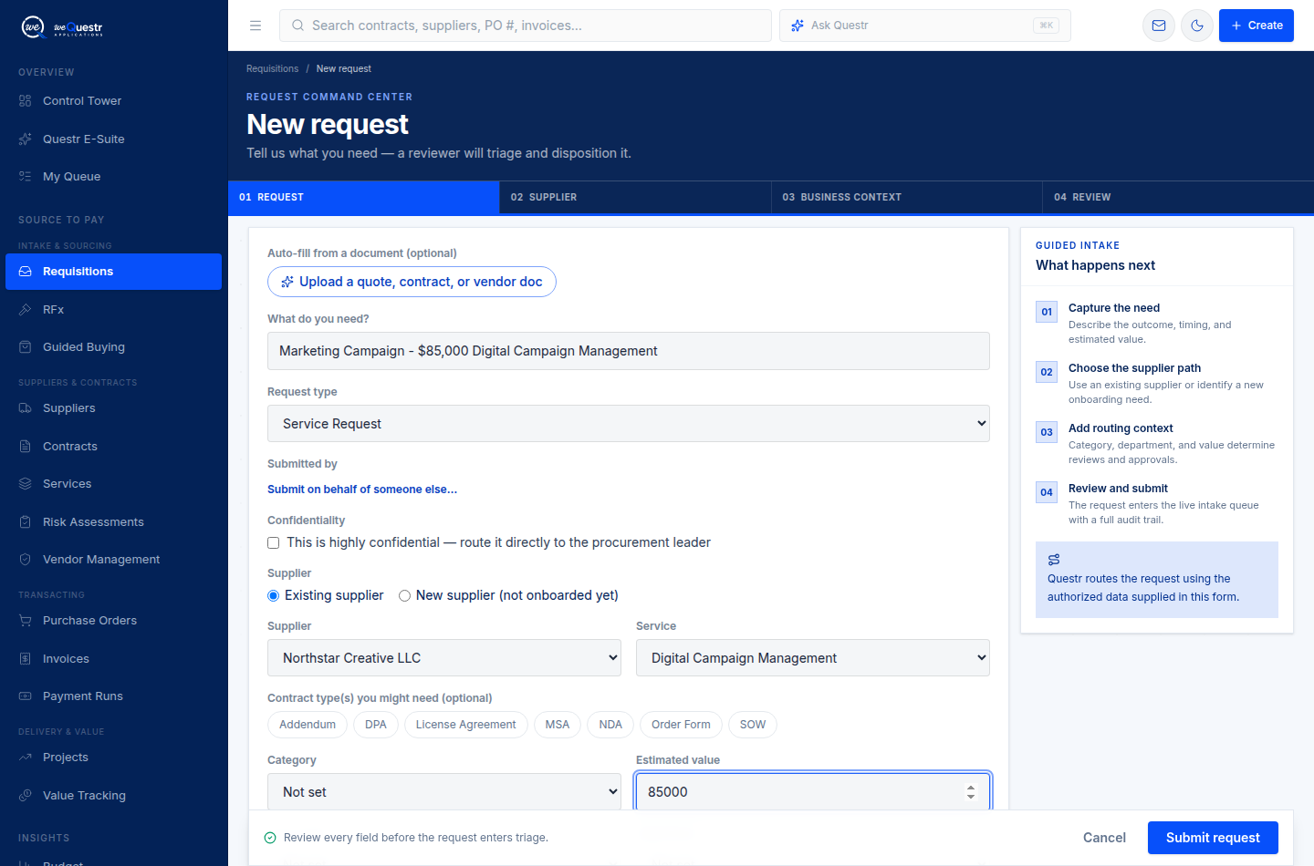 REQUEST Questr product view